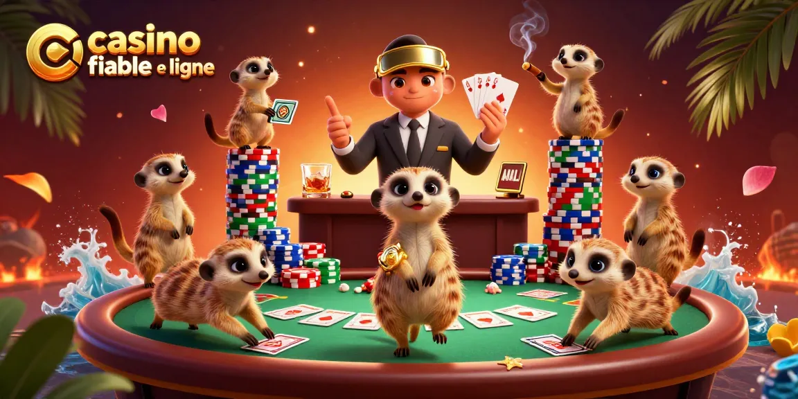 Jouer dans un casino fiable en ligne avec des suricates animés et des jeux de cartes colorés.