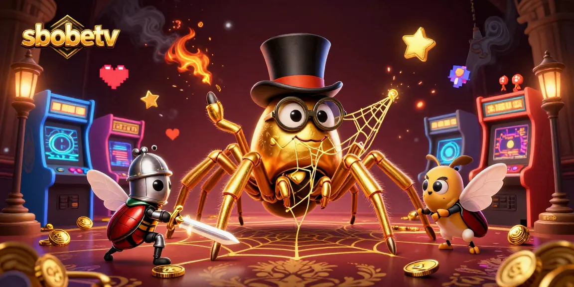 Experience sbobetv gaming excitement with a vibrant casino scene featuring golden creatures and arcade elements.