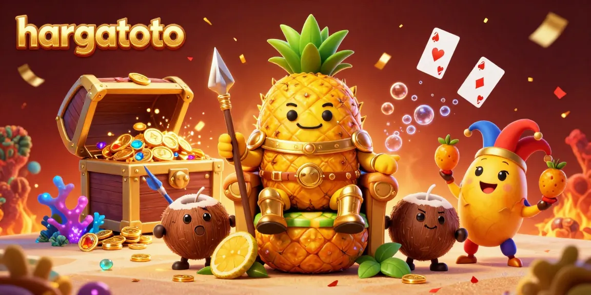 Experience winning excitement with hargatoto's vibrant casino scene featuring the golden pineapple king and lively characters.