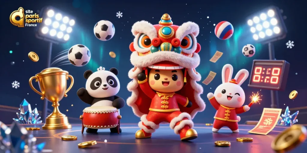 Pariez sur le site paris sportif France avec des personnages animés dans une scène festive.