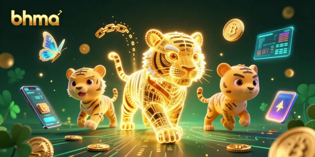 Join the fun at bhma casinos with vibrant characters and crypto elements in an engaging scene.