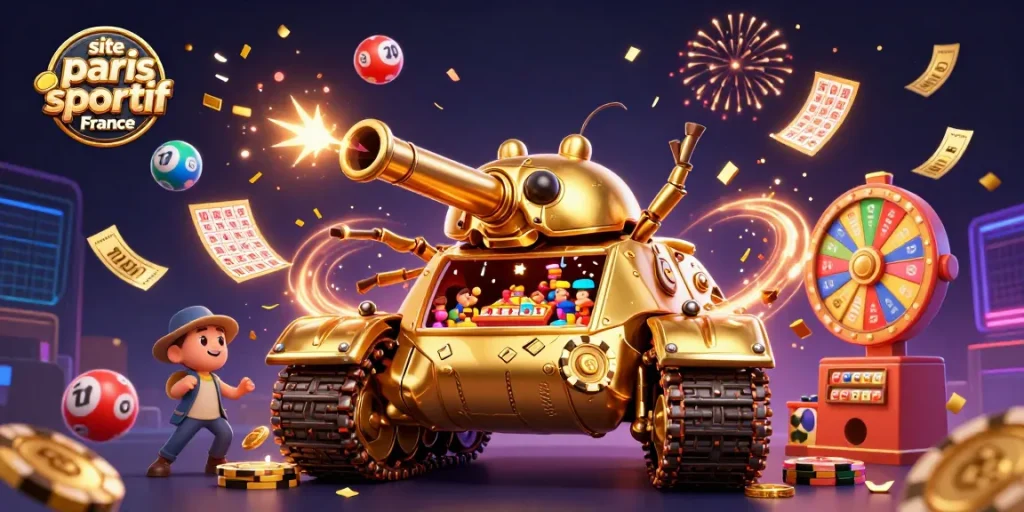 Pariez avec le site paris sportif France, profitez d'une illustration 3D dynamique remplie d'éléments de casino.