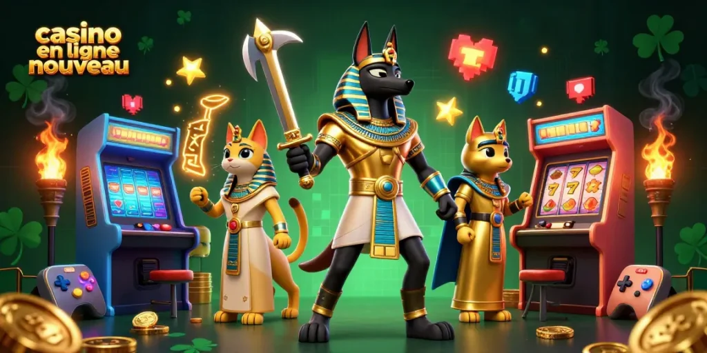 Jouez à casino en ligne nouveau avec un puissant guerrier Anubis et Bastet dans un monde magique.