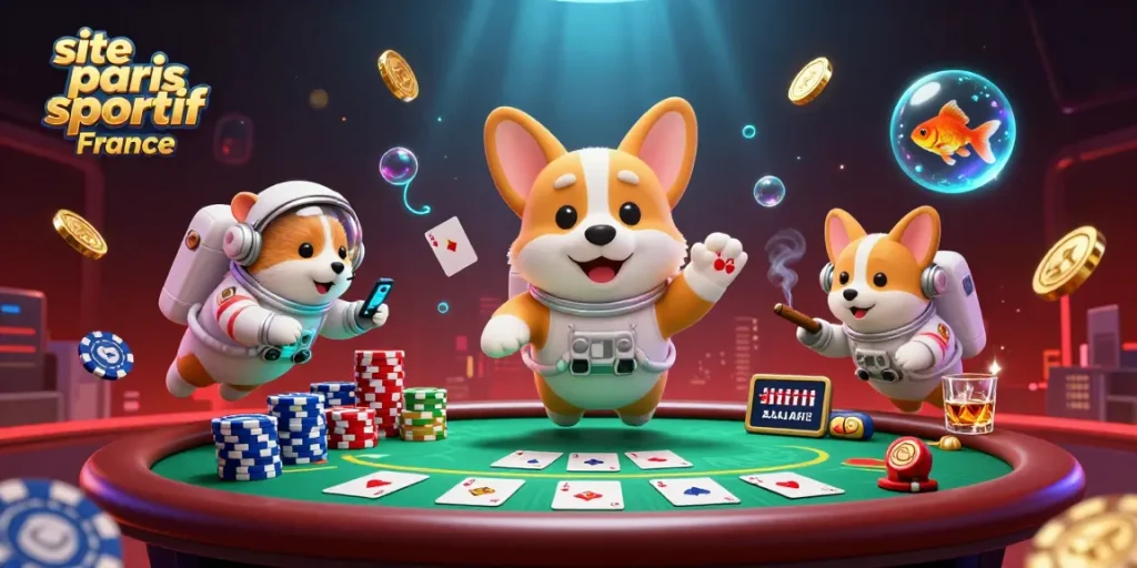Pariez sur le site paris sportif France avec un corgi astronaute flottant dans un casino spatial.