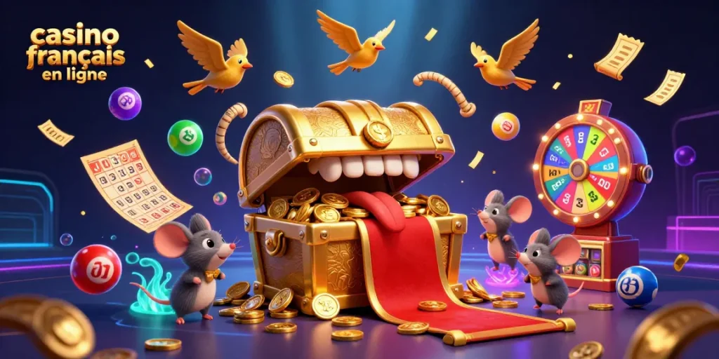 Plongez dans l'univers captivant du casino français en ligne avec une illustration 3D vibrante.