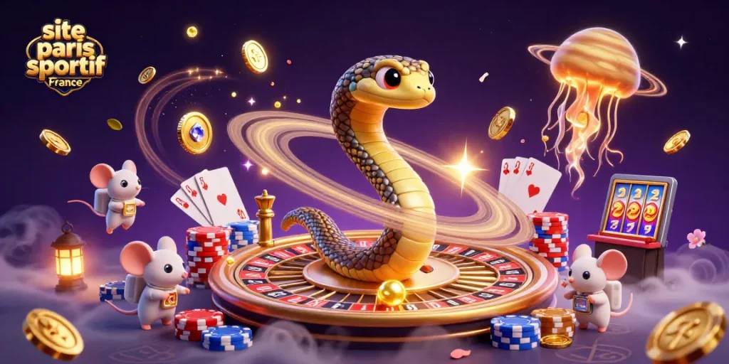 Les astronautes souris placent des paris sur le site paris sportif France avec des éléments de casino dans un univers fantastique.