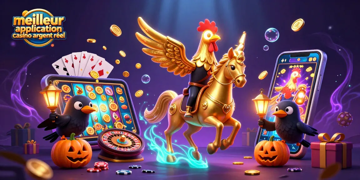Meilleure application casino argent réel avec une illustration vivante de casino et des personnages imaginatifs.
